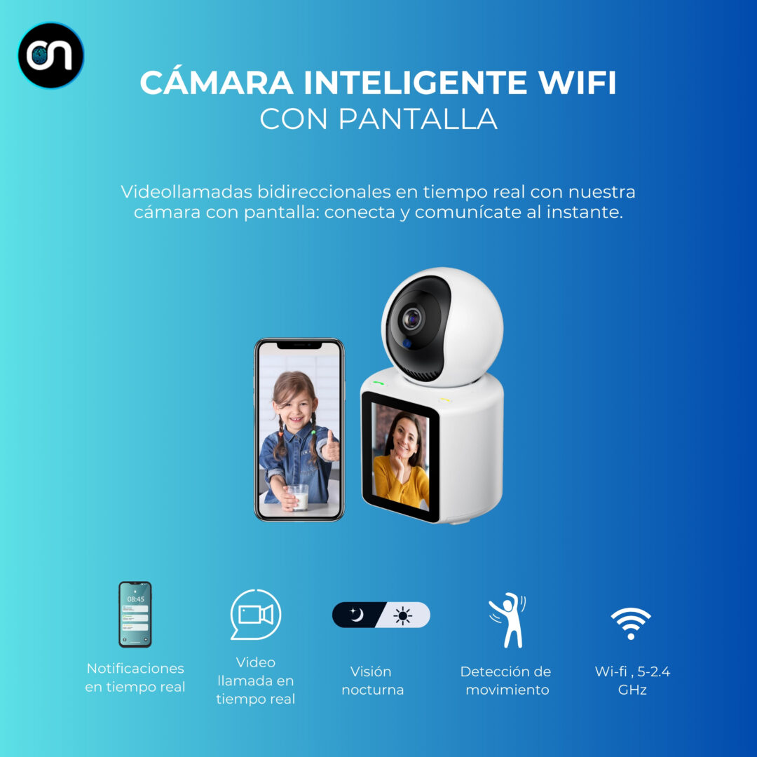 Cámara inteligente wifi 360 con pantalla y videollamada - Image 3